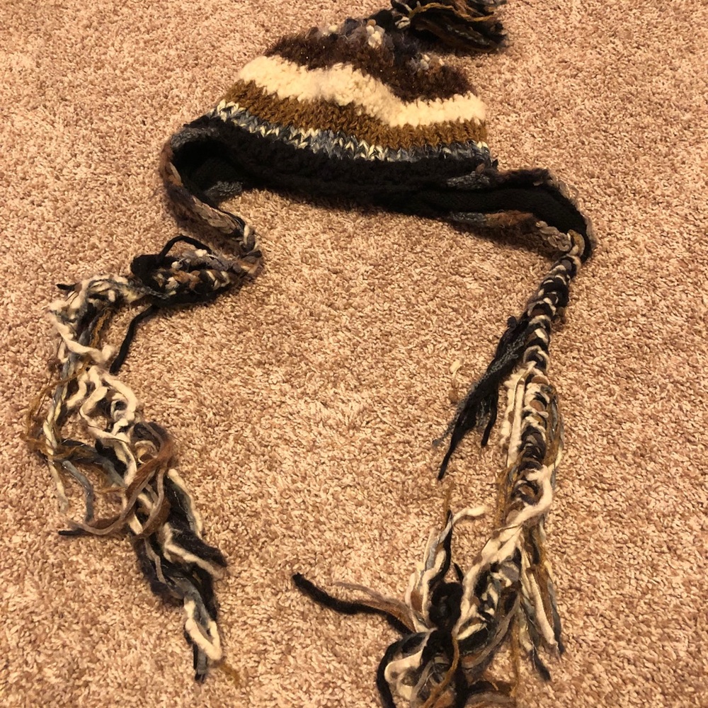 Knit Hat Ear Flaps & Tassels Multicolored